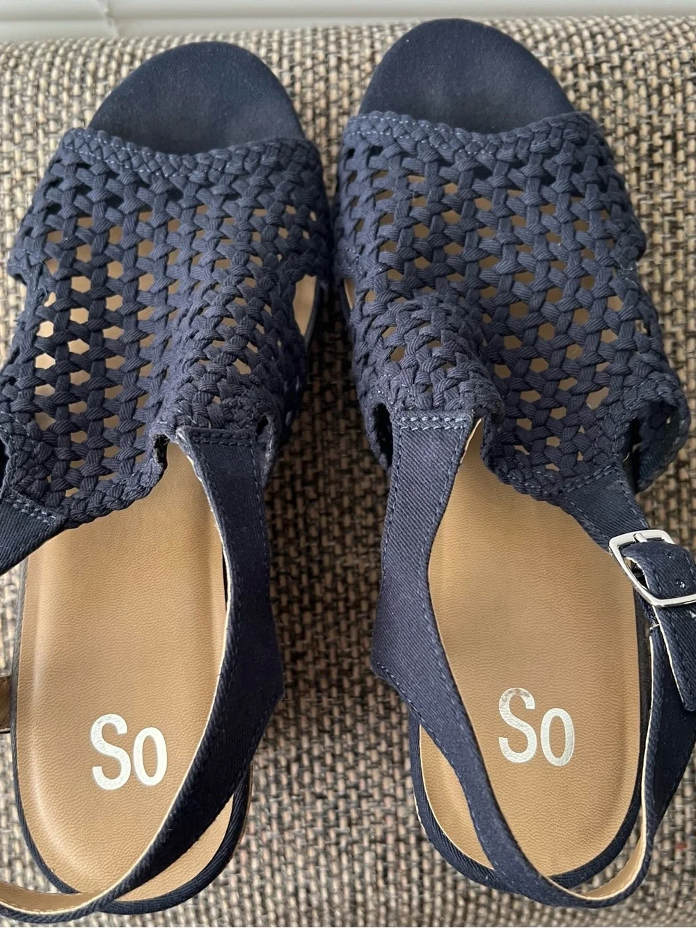 Sonoma Navy Woven Slingback Cork Wedge Sandals